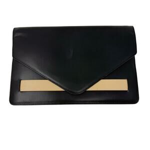 Mark And Graham Black Cream Leather Envelope Clutch Bag Purse Foldover 8" x 13"